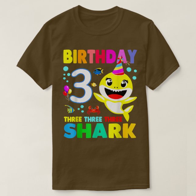 Camiseta Tubarão Aniversário Com 3 Anos De aniversário de 3 (Frente do Design)