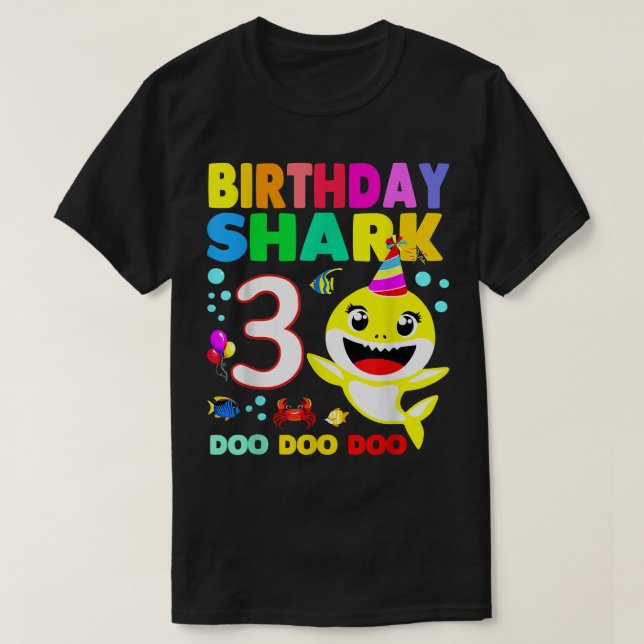 Camiseta Tubarão Aniversário Com 3 Anos De aniversário de 3 (Frente do Design)