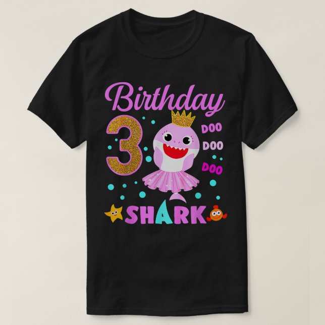 Camiseta Tubarão Aniversário Com 3 Anos De aniversário de 3 (Frente do Design)