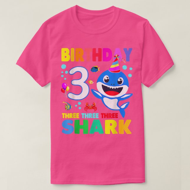 Camiseta Tubarão Aniversário Com 3 Anos De aniversário de 3 (Frente do Design)