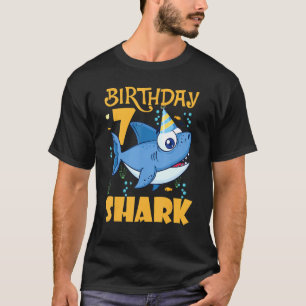 Camiseta Tubarão-Aniversário De 7 7 Anos Para Crianças Jove