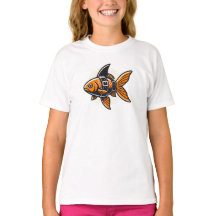 Camiseta Tubarão-Barbatana Peixe Dourado por Vin Z