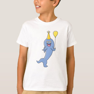 Camiseta Tubarão bonito com balão do aniversário