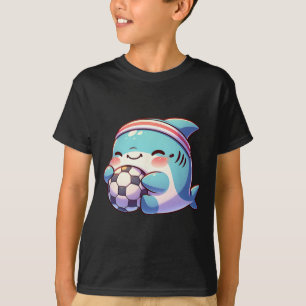 Camiseta Tubarão Bonito Jogador de Futebol Kawaii Atleta de