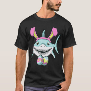 Camiseta Tubarão-branco com cesto de Páscoa e ouvidos-coelh