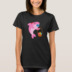 Camiseta Tubarão-branco com cesto de Páscoa e ouvidos-coelh