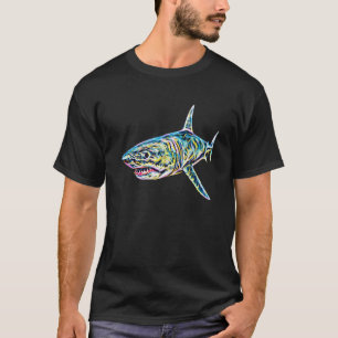 Camiseta Tubarão-branco-excelente - Shark colorido - Tubarã