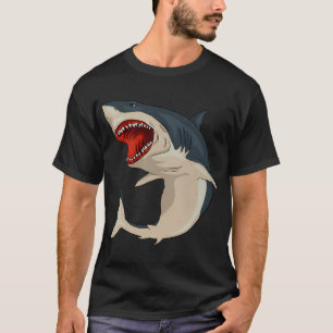 Camiseta Tubarão Branco Grande mandíbulas abertas