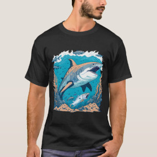 Camiseta Tubarão branco nadando com peixes pequenos