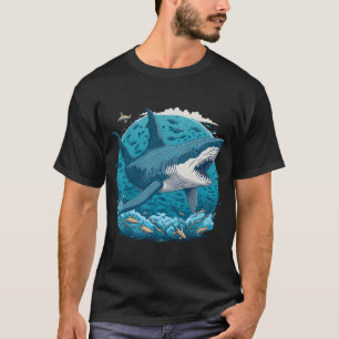 Camiseta Tubarão branco nadando com peixes pequenos