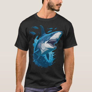 Camiseta Tubarão-branco nadando com peixes pequenos