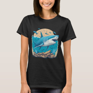 Camiseta Tubarão-branco nadando com peixes pequenos