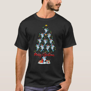 Camiseta Tubarão Branco Peixe Árvore de Natal Luz Tubarão