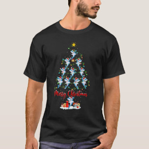 Camiseta Tubarão Branco Peixe Árvore de Natal Luzes Papai N