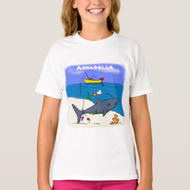 Camiseta Tubarão-cama engraçado e desenho animado (Frente)