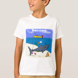 Camiseta Tubarão-cama engraçado e desenho animado