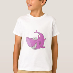 Camiseta Tubarão-Cartoon Grande Rosa