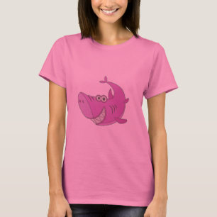 Camiseta Tubarão-Cartoon Grande Rosa