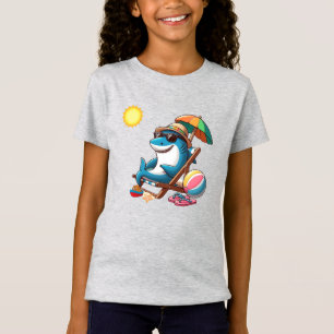Camiseta Tubarão-cartoon gritante/praia