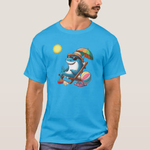 Camiseta Tubarão-cartoon gritante/praia