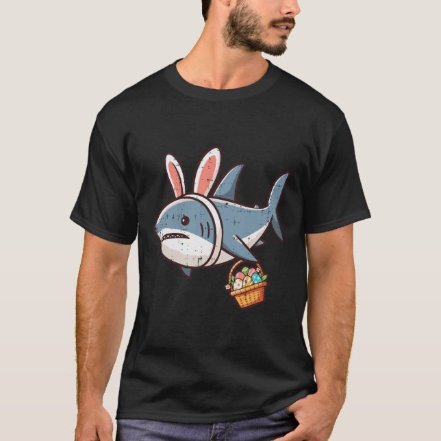 Camiseta Tubarão Coelhinho Ovos De Páscoa Engraçados Garota (Frente)