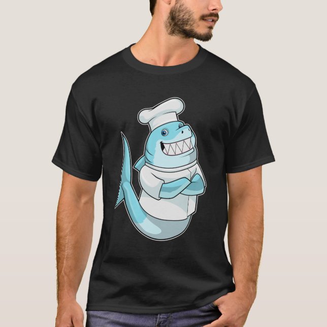 Camiseta Tubarão como cozinheiro com placa de Cozinhar (Frente)