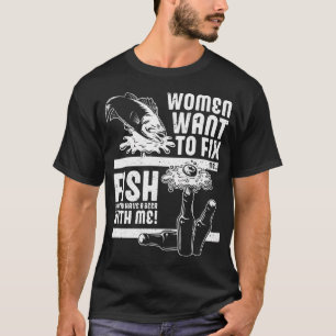 Camiseta Tubarão como pescador com vara de pescar