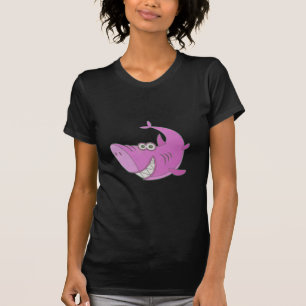 Camiseta Tubarão-de-Cartoon Rosa Grande