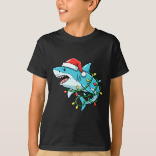 Camiseta Tubarão de Natal Chapéu do Papai Noel Envolto em L