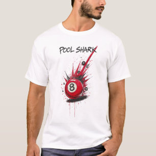 Camiseta Tubarão de Sinuca Bola 8 Vermelha Estilo de Arte