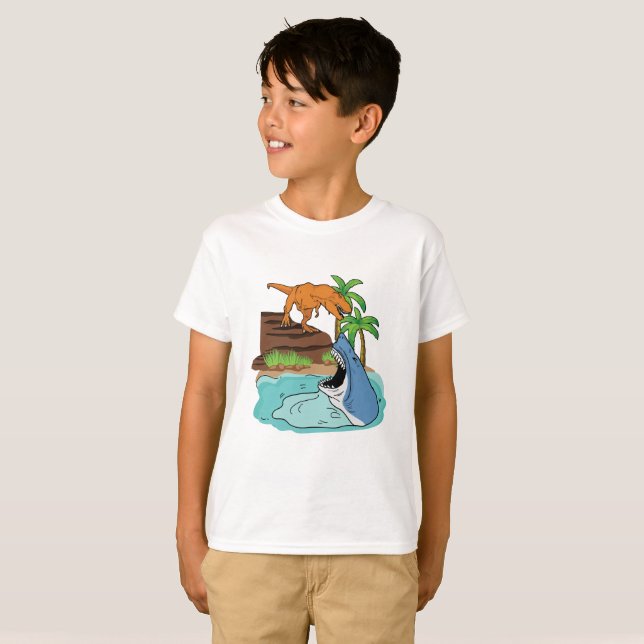 Camiseta Tubarão e dinossauro para meninos (Frente Completa)