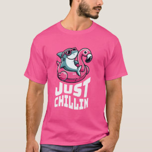 Camiseta Tubarão Engraçado Chillin no Flamingo Float