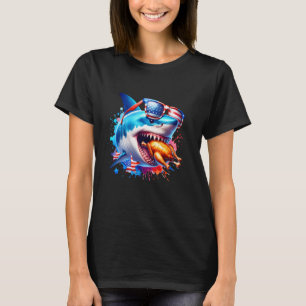 Camiseta Tubarão Engraçado Comendo Frango Vidro do Dia 4 de