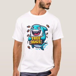Camiseta Tubarão Engraçado e Sarcástico Oferecendo Abraços