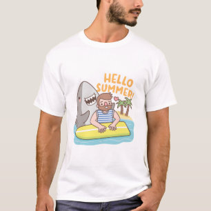 Camiseta Tubarão Engraçado E Surfista, Olá Verão