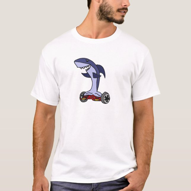 Camiseta Tubarão engraçado em Hoverboard vermelho (Frente)
