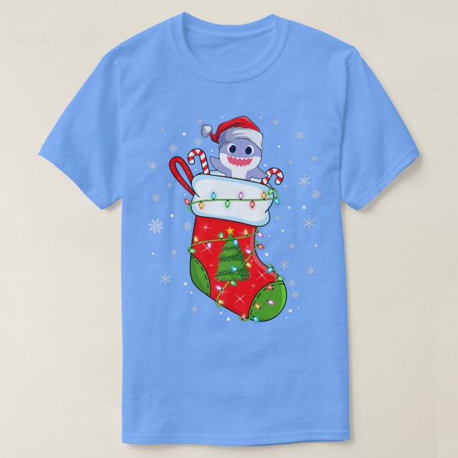 Camiseta Tubarão Engraçado Em Papais noeis De Natal Xmas (Frente do Design)