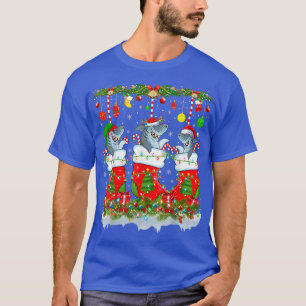 Camiseta Tubarão Engraçado Nas Meias Do Xmas Ilumina O Nata