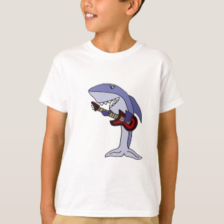 Camiseta Tubarão engraçado que joga a guitarra vermelha