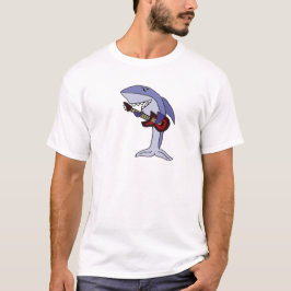 Camiseta Tubarão engraçado que joga a guitarra vermelha