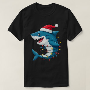 Camiseta Tubarão engraçado usando chapéu de Natal de Santa