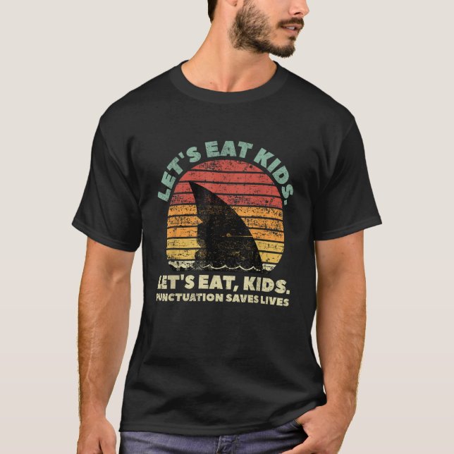 Camiseta Tubarão Engraçado Vamos Comer Crianças Pontuação S (Frente)
