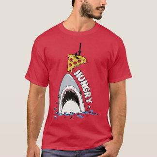 Camiseta Tubarão Faminto Engraçado com Pizza