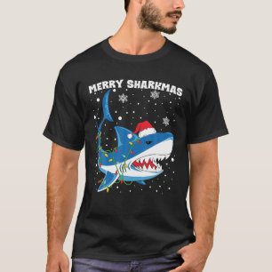 Camiseta Tubarão Feliz Natal Luzes de Natal do Papai Noel T
