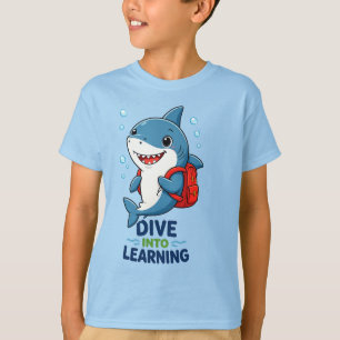 Camiseta Tubarão Fofo Mergulhe na Aprendizagem Volta às Aul
