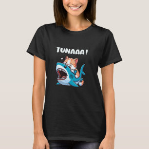 Camiseta Tubarão Gato, Gato Engraçado Mordendo Tubarão, Tub