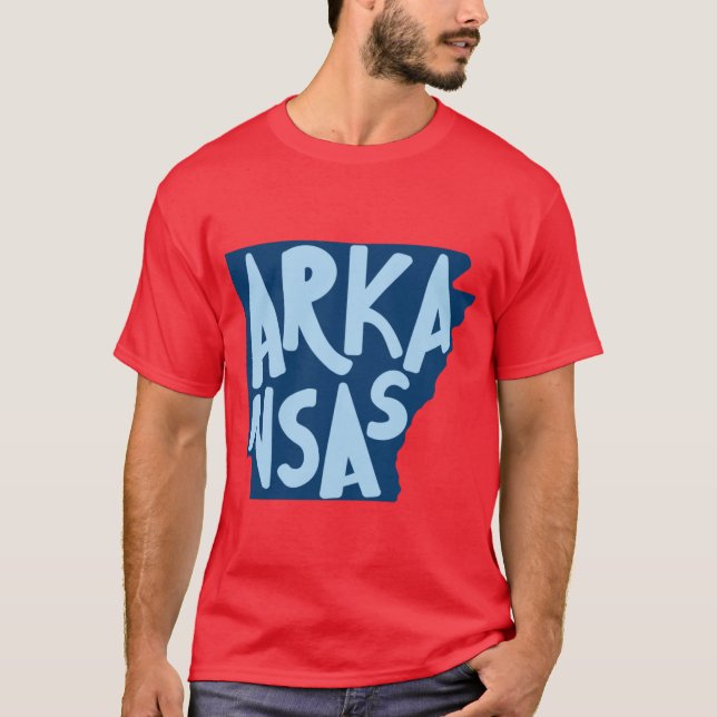Camiseta Tubarão-guia do Arkansas Doodle Letters Outlineblu (Frente)