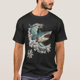 Camiseta Tubarão Hokusai estilo japonês onda de excelente