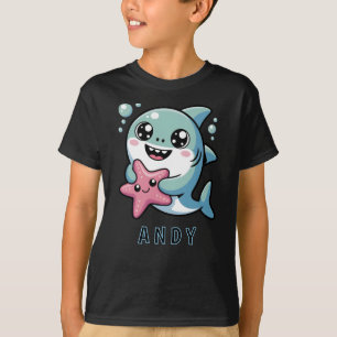 Camiseta Tubarão-Kawaii-Cute e Amigos do Oceano Índico