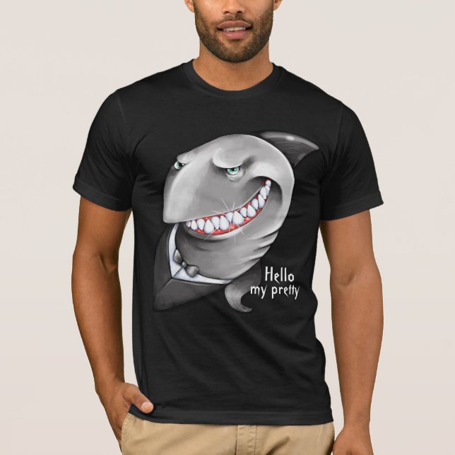 Camiseta Tubarão manhoso pintado mão (sorriso grande, (Frente)